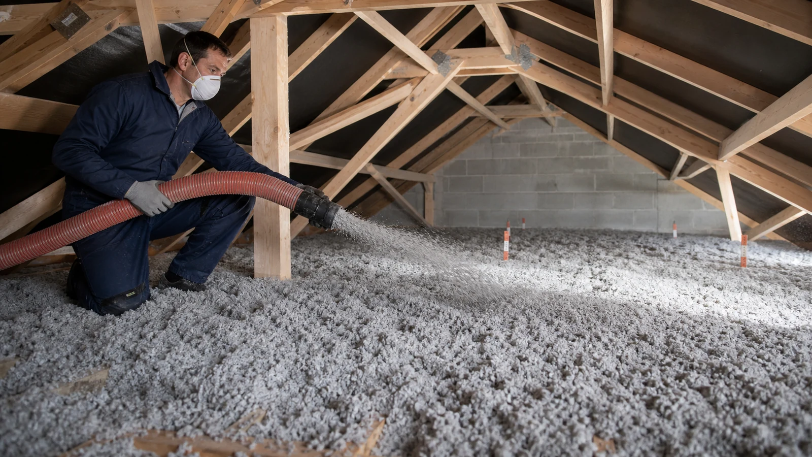 Soufflage maîtrisé dans le Laonnois Soufflage homogène de cellulose sur un plancher de combles du Laonnois
