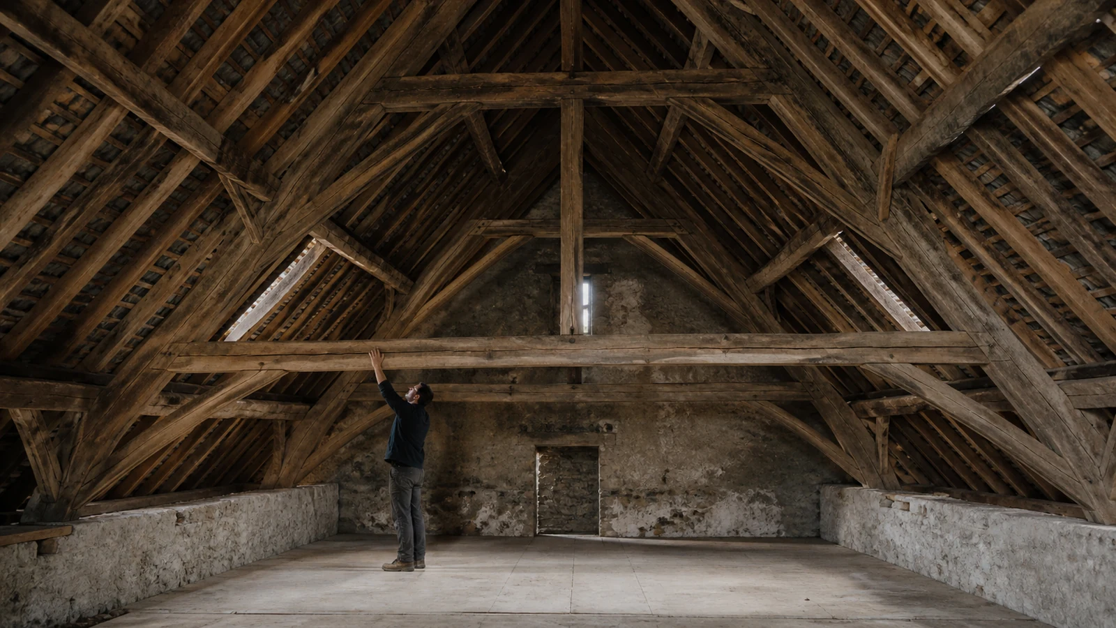 Charpente traditionnelle en Thiérache Charpente traditionnelle d’une maison de Thiérache préparée pour l’isolation